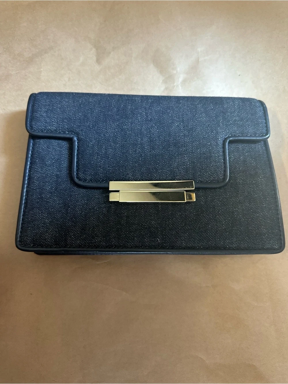 AERIN Black Leather Clutch with Tan Suede Interior